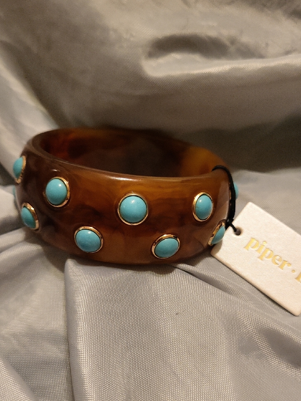 Piper K Turquoise Accent Brown Resin Bangle Bracelet TE